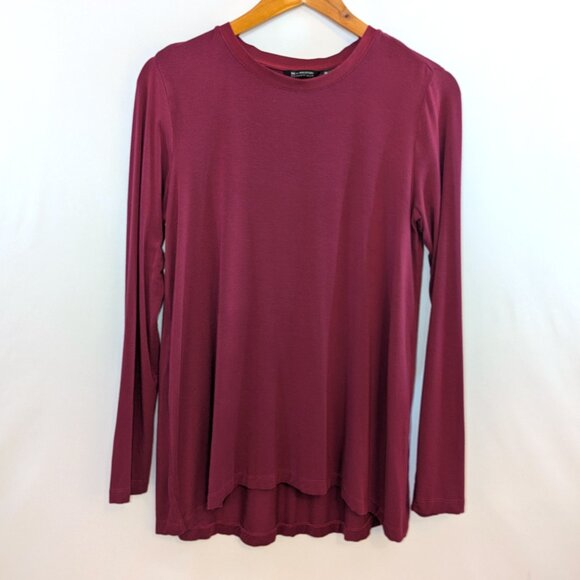 H By Halston | Burgundy Crew Neck Long Sleeve Stretchy Oversized Tee | Size XS - Picture 6 of 13